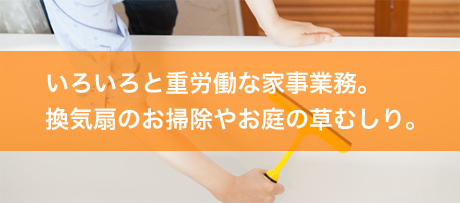 いろいろと重労働な家事業務。換気扇のお掃除やお庭の草むしり。